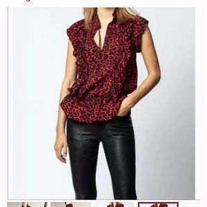 Zadig & Voltaire Short Sleeve Red Leopard Blouse - Size L